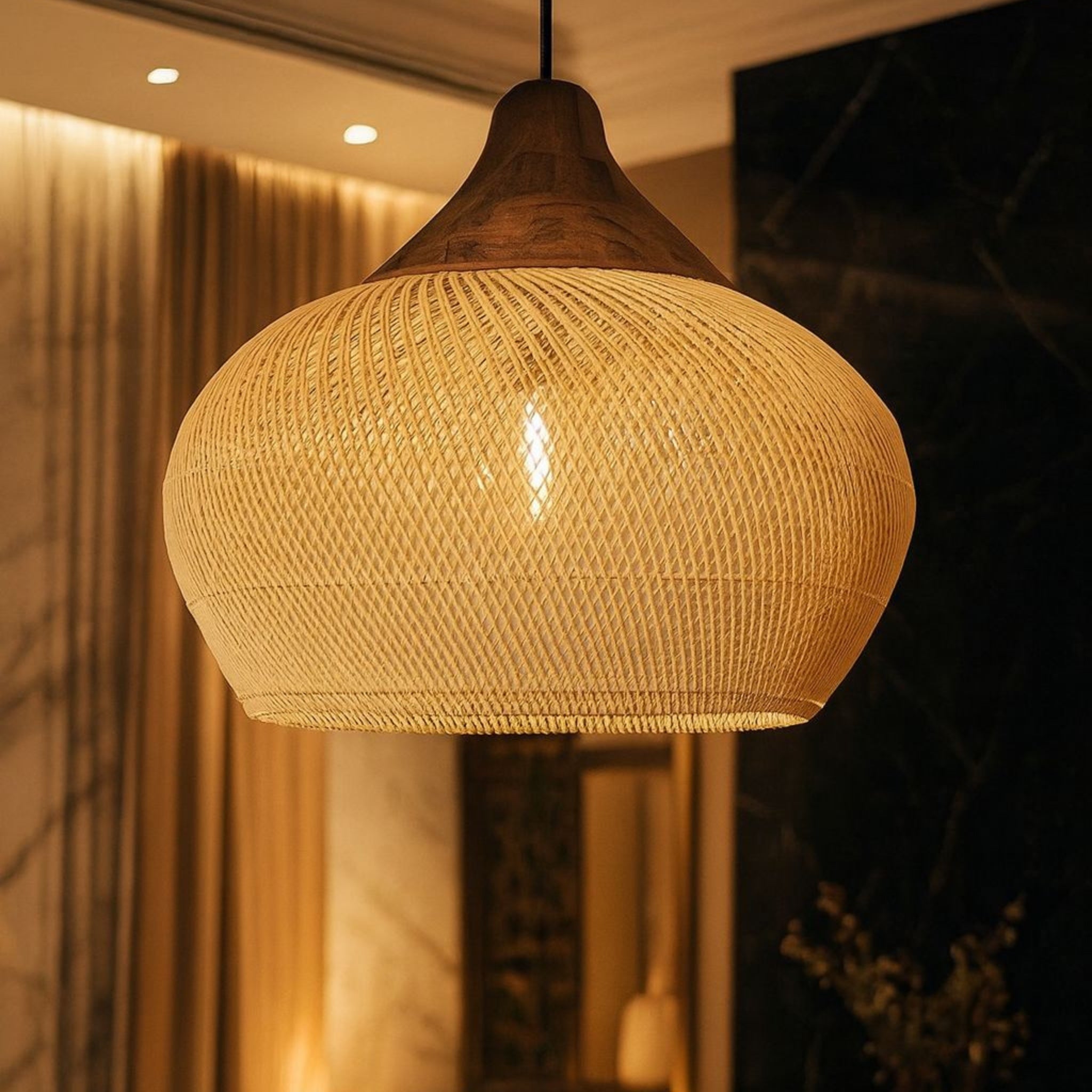 Cane Pendant Lamp With Wooden Handle | Ideal for Residential & Commercial Space | LP-88